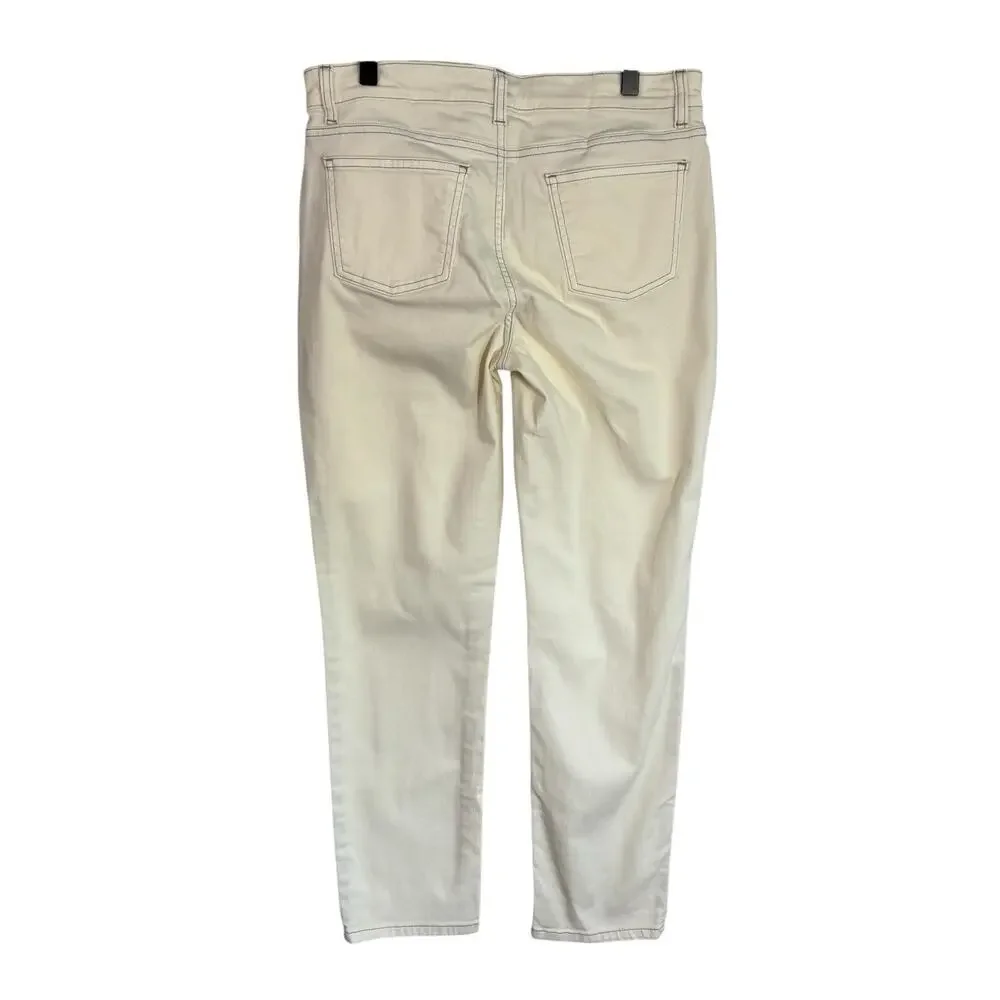 Eileen Fisher Womens Jeans 8 P‎ Off White Slim Straight Stretch Preppy Cotton